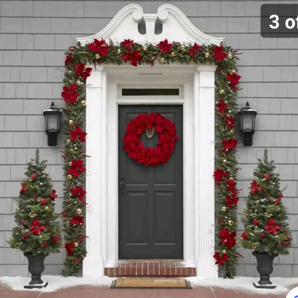 New LED Christmas Poinsettia Flower Decor Garland String of Lights
